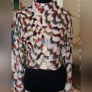 NWT Akira Mesmerized Sequined Zip-up Crop Jacket-LARGE